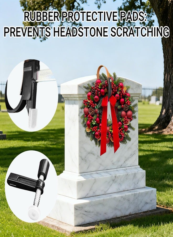 ALL SPECIAL 2-Pack Headstone Wreath Hanger,Cemetery Wreath Holder for 3-8 inch Tombstones,Sturdy Steel with Locking Buckle,Easily Holds 20 lbs,Grave Marker Decor for Mother's Day,Memorial Day,Never Blown Away - Image 5