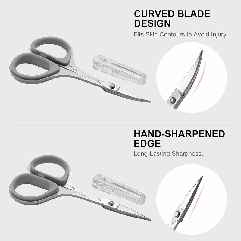 Pafason High Precision Manicure Scissor Set, 2 PC Multi-Purpose Curved and Straight Cuticle Beauty Grooming Tool for Eyelash, Eyebrow Nail Dry Skin,Stainless Steel, Safety Cases - Image 4