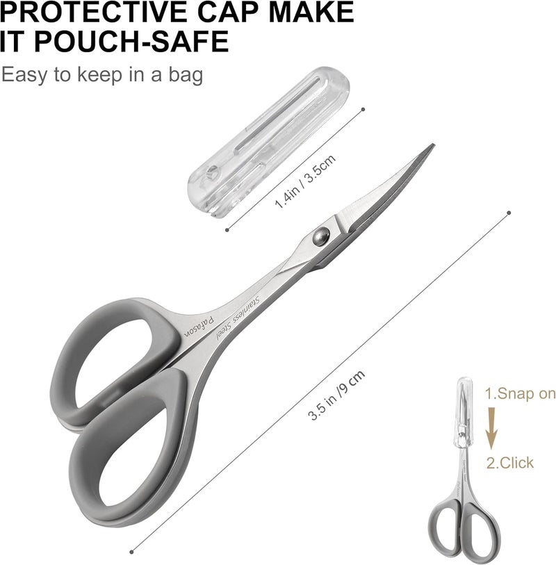 Pafason High Precision Manicure Scissor Set, 2 PC Multi-Purpose Curved and Straight Cuticle Beauty Grooming Tool for Eyelash, Eyebrow Nail Dry Skin,Stainless Steel, Safety Cases - Image 2