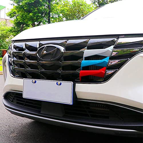 CYAuto Colorful Front Grille Insert Trims for Hyundai Tucson 2022 2023 2024 (Silver-Blue-Red) - Image 1