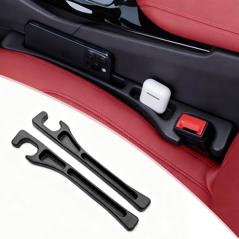 TATATOO Car Seat Gap Filler, Seat Side Gap Filler Organizer with Phone Holder, Universal Fit in Between Car Seat Catcher, Perfect for Car, SUV, Truck (Slotted, Black) - Image 1