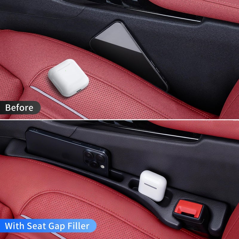 TATATOO Car Seat Gap Filler, Seat Side Gap Filler Organizer with Phone Holder, Universal Fit in Between Car Seat Catcher, Perfect for Car, SUV, Truck (Slotted, Black) - Image 4
