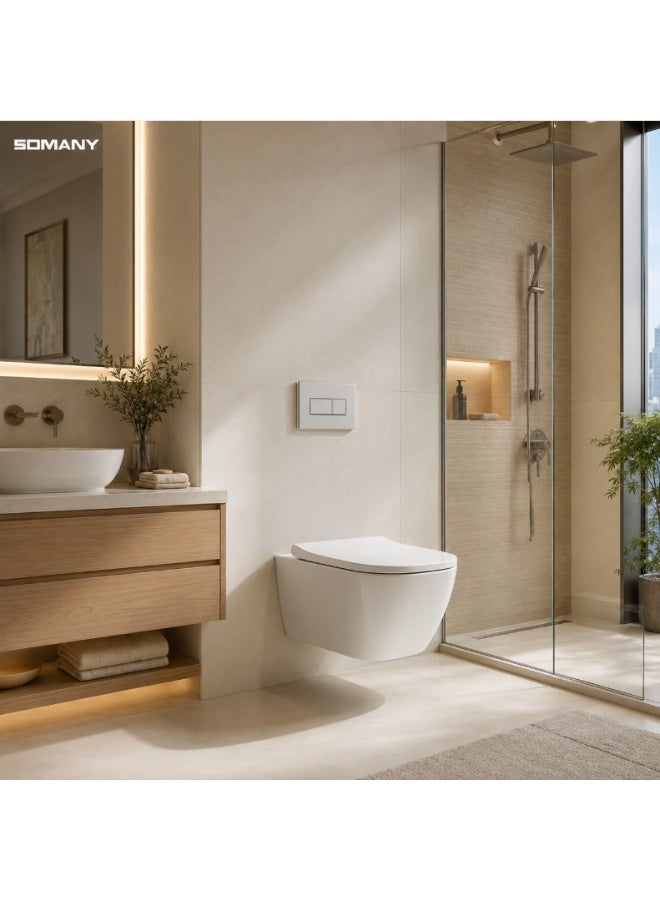 SOMANY Kape Wall Hung WC – Modern Rimless Wall Mounted Ceramic Toilet with Soft Close Seat Cover - Image 2