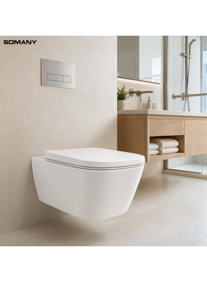 SOMANY Kape Wall Hung WC – Modern Rimless Wall Mounted Ceramic Toilet with Soft Close Seat Cover - Image 3