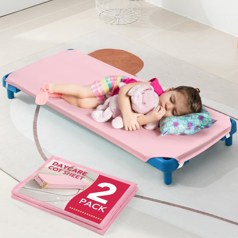 RowinsyDD 2 Pcs Cot Sheets for Daycare, 23" x 51", Pink Daycare Cot Size Sheet with Corner Elastic Loops for Child Boys Girls, Daycare Essentials for Toddler and Preschool, Breathable Microfiber - Image 1