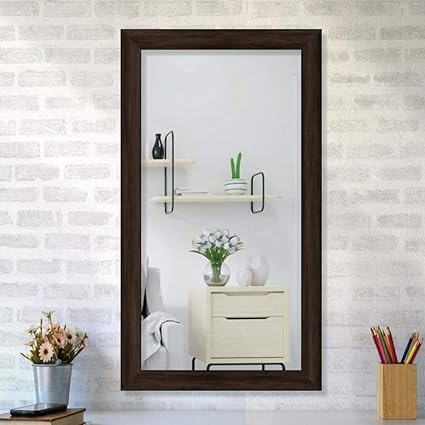 SEVEN HORSES Brown Sunmica Finish Wall Mirror for Dressing,Bathroom,Hallway,Washbesin,Full Length Mirror Fiber Wood Made (Size 14.5X26.5 Inch) - Image 1