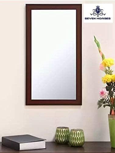 SEVEN HORSES Brown Sunmica Finish Wall Mirror for Dressing,Bathroom,Hallway,Washbesin,Full Length Mirror Fiber Wood Made (Size 14.5X26.5 Inch) - Image 3