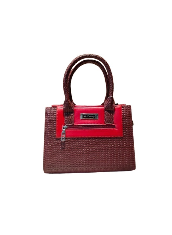 Luxury women's leather handbag in red and burgundy - Image 1
