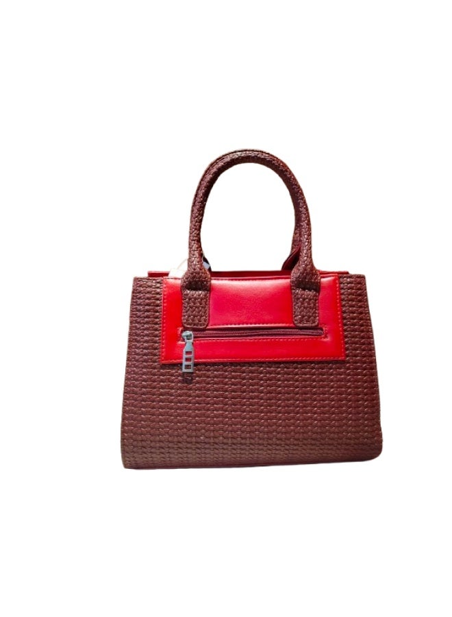 Luxury women's leather handbag in red and burgundy - Image 2