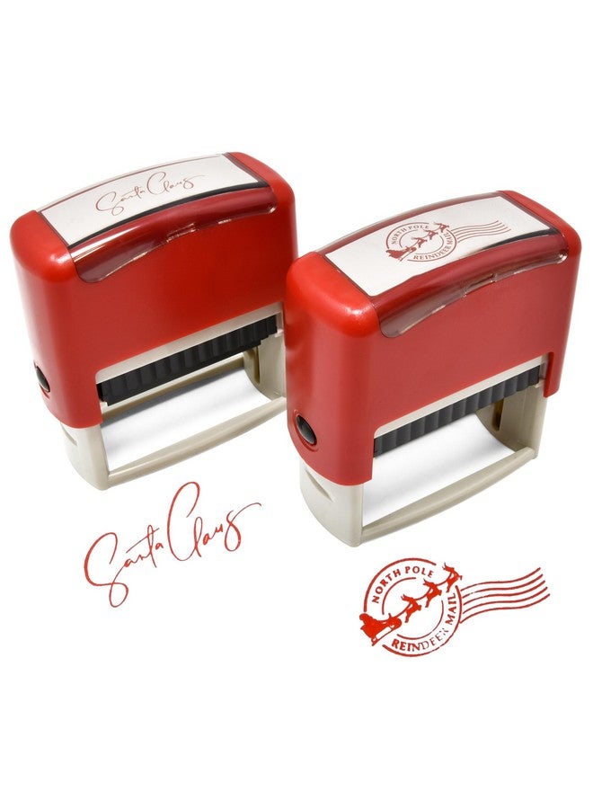 Gift Boutique Christmas Self Inking Rubber Stamps Set Of 2 Santa Claus Signature Stamp And North Pole Reindeer Mail Stamp In Red Imprint For Holiday Xmas Letter Envelopes Gifts Letters - Image 1