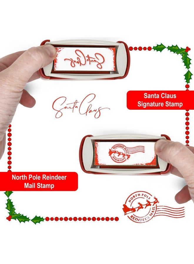 Gift Boutique Christmas Self Inking Rubber Stamps Set Of 2 Santa Claus Signature Stamp And North Pole Reindeer Mail Stamp In Red Imprint For Holiday Xmas Letter Envelopes Gifts Letters - Image 2
