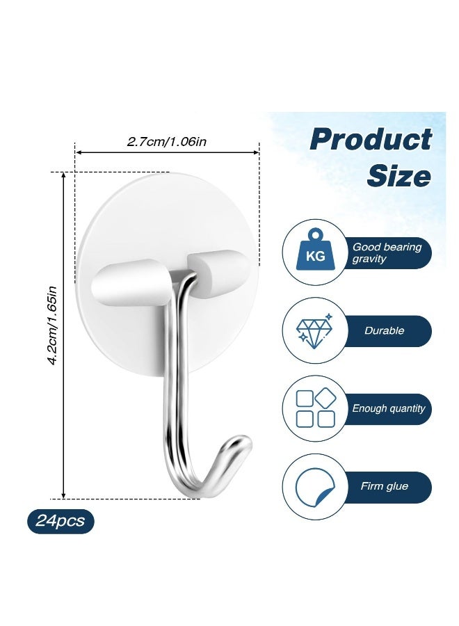 Round Plastic Hooks, 24 Pcs Small Self Stick Hooks, for Hanging Wall Hooks White Self Adhesive Hooks, Seamless Self Sticky Hook, Waterproof Oil Proof Stainless Hooks, for Kitchen Bathroom Office - Image 4