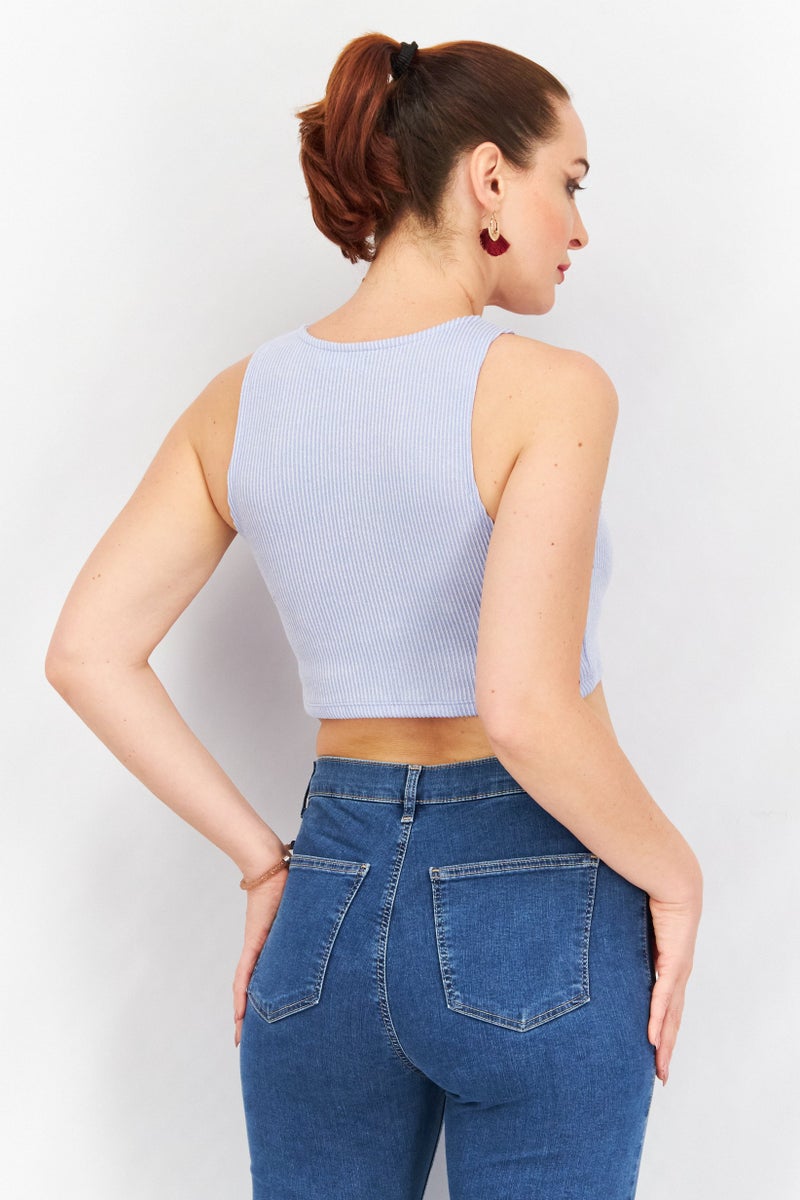 Sinsay Women Round Neck Sleeveless Ribbed Crop Top, Lavender - Image 4