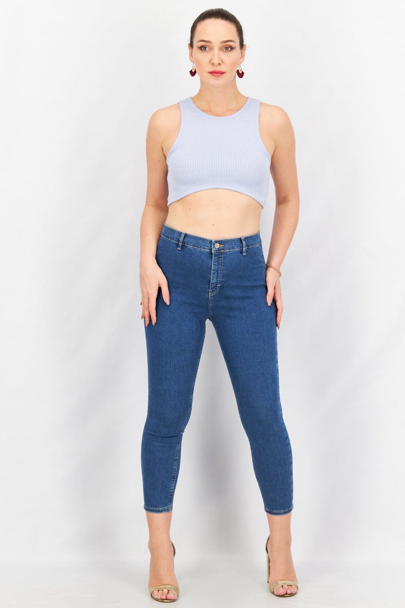 Sinsay Women Round Neck Sleeveless Ribbed Crop Top, Lavender - Image 2