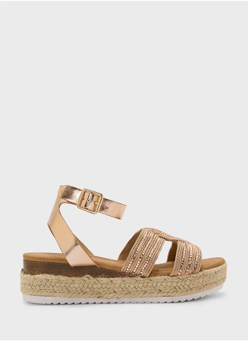 Truffle Flatform  Embellished Detail Wedge Sandal