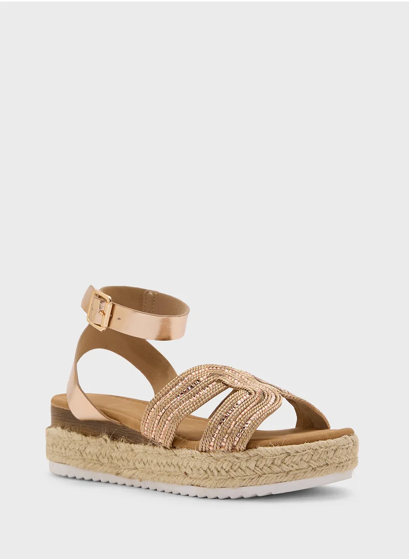 Truffle Flatform  Embellished Detail Wedge Sandal