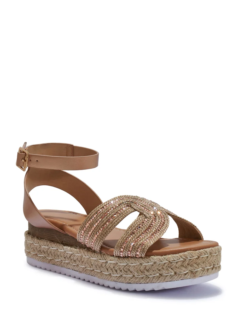 Truffle Flatform  Embellished Detail Wedge Sandal