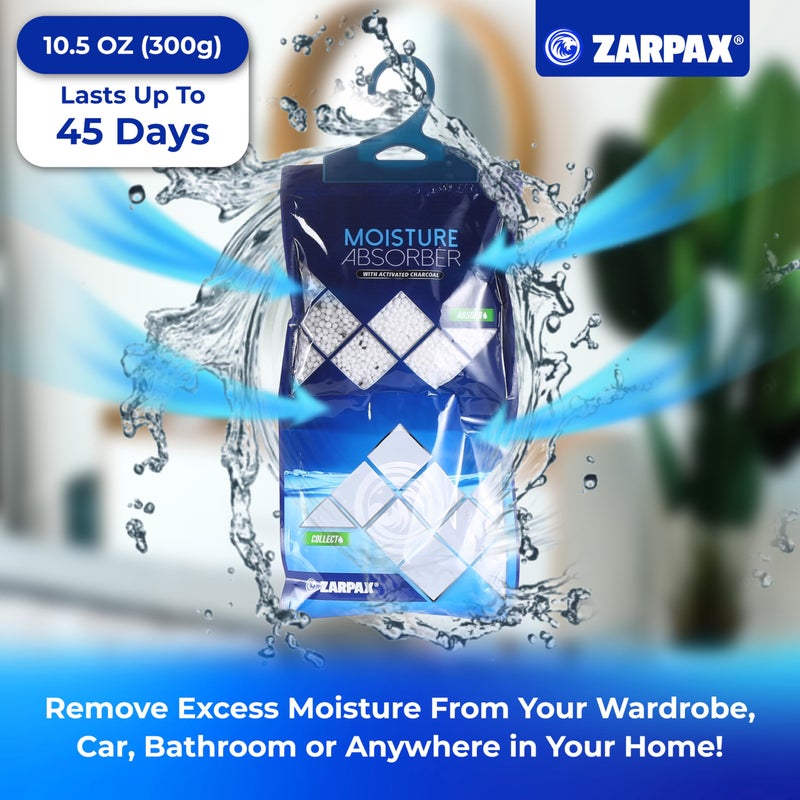 ZARPAX Hanging Moisture Absorber Activated Charcoal 10.6 oz/300g | Moisture Absorbing Bags for Bathroom, Closet & Kitchen | Removes Moisture, Humidity & Odors | Portable Dehumidifier | Set Of 10 - Image 2