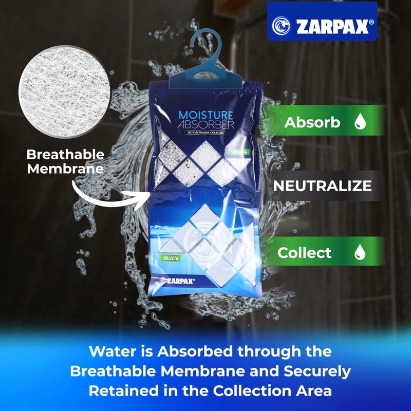 ZARPAX Hanging Moisture Absorber Activated Charcoal 10.6 oz/300g | Moisture Absorbing Bags for Bathroom, Closet & Kitchen | Removes Moisture, Humidity & Odors | Portable Dehumidifier | Set Of 10 - Image 4