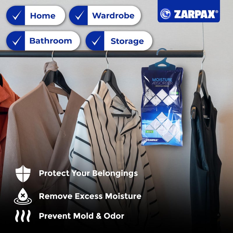 ZARPAX Hanging Moisture Absorber Activated Charcoal 10.6 oz/300g | Moisture Absorbing Bags for Bathroom, Closet & Kitchen | Removes Moisture, Humidity & Odors | Portable Dehumidifier | Set Of 10 - Image 3