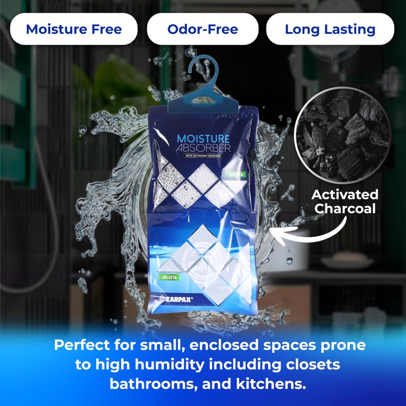 ZARPAX Hanging Moisture Absorber Activated Charcoal 10.6 oz/300g | Moisture Absorbing Bags for Bathroom, Closet & Kitchen | Removes Moisture, Humidity & Odors | Portable Dehumidifier | Set Of 10 - Image 5