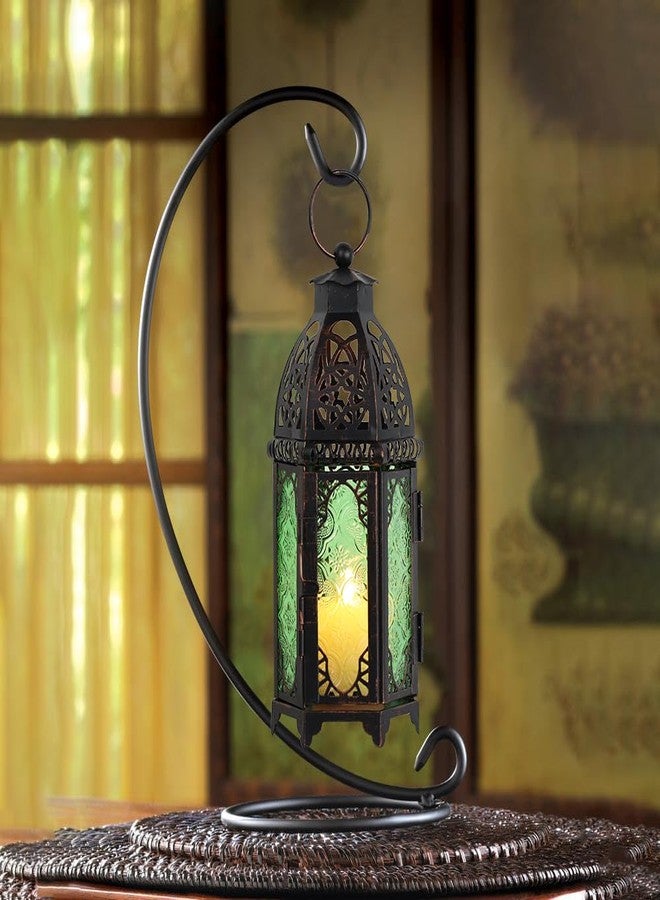 NEEDOMO Hanging Moroccan Lantern, 11'' Vintage Candle Holder, Metal Lanterns Decorative Indoor Outdoor, Table, Patio, Porch, Shelf, Gothic Home Decor (Green, Medium Size) - Image 3