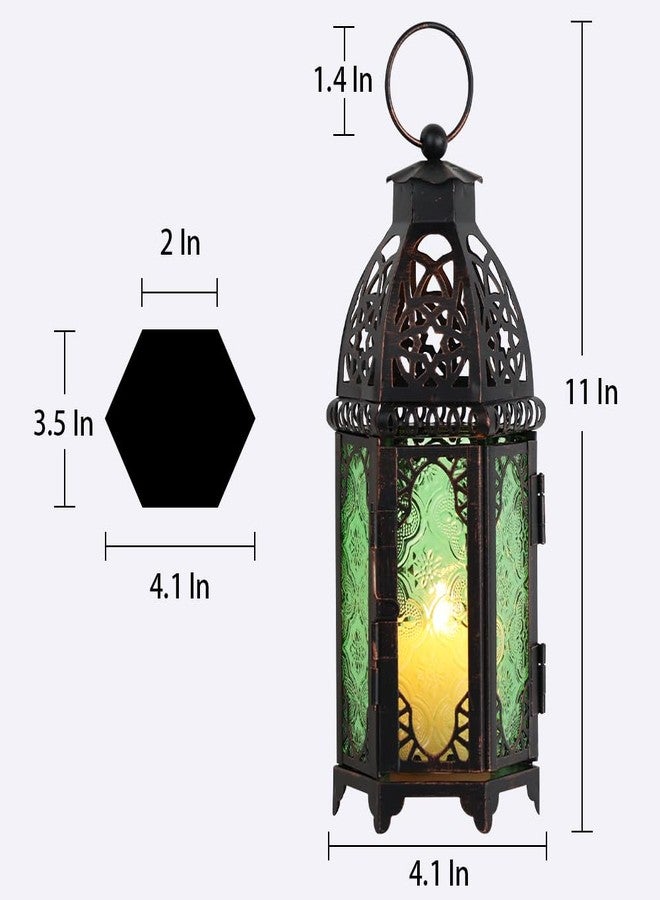 NEEDOMO Hanging Moroccan Lantern, 11'' Vintage Candle Holder, Metal Lanterns Decorative Indoor Outdoor, Table, Patio, Porch, Shelf, Gothic Home Decor (Green, Medium Size) - Image 5