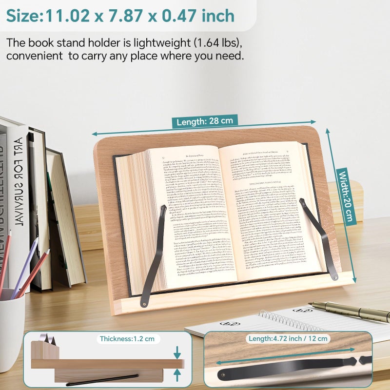 ZMHH Book Reading Stand,8 Adjustable Height Holder Tray with Elastic Page Paper Clips for Textbook/Cookbook/Music Scores/Tablet/Laptop,Lightweight Reading Hands Free Desktop Document Book Mount - Image 4