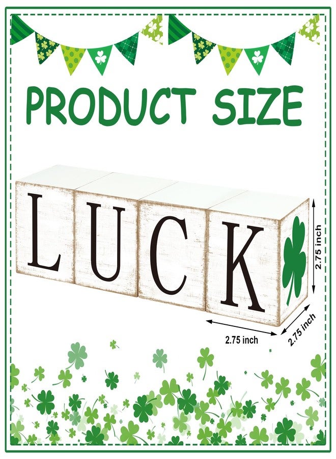 Fairooth 4 Pcs St. Patrick's Day Wooden Block Signs Double-Sided Shamrock Luck Tabletop Centerpiece Rustic Irish Clover Tiered Tray Decor for St. Patrick's Day Holiday Party Home Office Shelf Table Decoration - Image 2