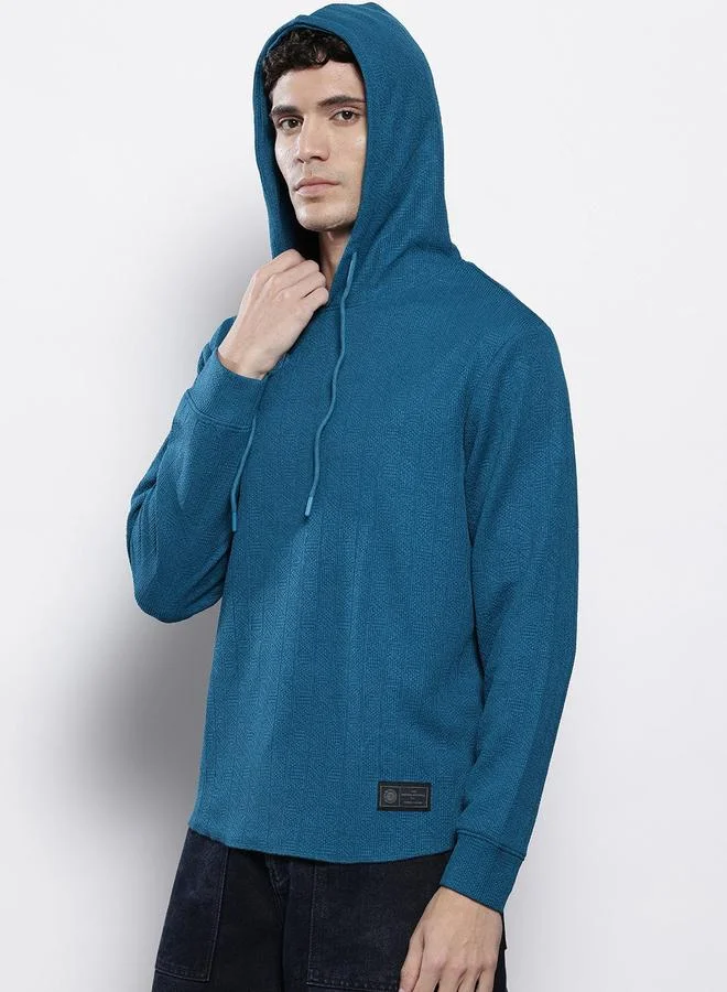 The Indian Garage Co Men Blue Knitted Hoodie