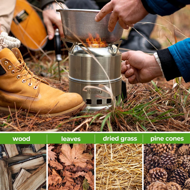 Ohuhu Camping Stove, Ohuhu Camp Stove Wood Burning Stove Stainless Steel Stoves Mini Portable Stove for Camping Picnic BBQ Backpacking Hiking Survival Emergency Cooking Outdoor with Grill Grid Carry Bag - Image 4
