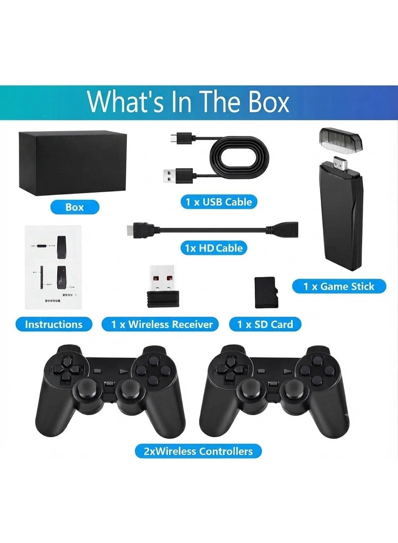 Wireless Retro Game Console 40000 Plus Built In Games 23 Emulators Gaming Stick 4K HDMI 2.4GHz Wireless Controllers 128G TF Card TV Black - Image 3