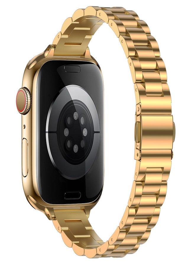 Tasikar Thin Band Compatible with Apple Watch Band 42mm(Series 11/10) 41mm 40mm 38mm Women Stainless Steel Metal Replacement Strap Compatible with iWatch SE Series 11 10 9 8 7 6 5 4 3, Gold - Image 2