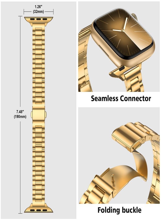 Tasikar Thin Band Compatible with Apple Watch Band 42mm(Series 11/10) 41mm 40mm 38mm Women Stainless Steel Metal Replacement Strap Compatible with iWatch SE Series 11 10 9 8 7 6 5 4 3, Gold - Image 4