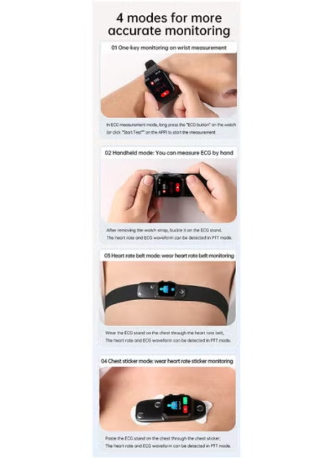 AROAQ Blood Sugar Smart Watch Glucometer Digital Sports Watch ECG/B,P Monitoring Body Temperature Female Menstrual Cycle (Red + ECG Band) - Image 3