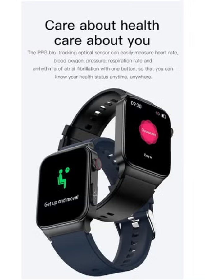 AROAQ Blood Sugar Smart Watch Glucometer Digital Sports Watch ECG/B,P Monitoring Body Temperature Female Menstrual Cycle (Red + ECG Band) - Image 5