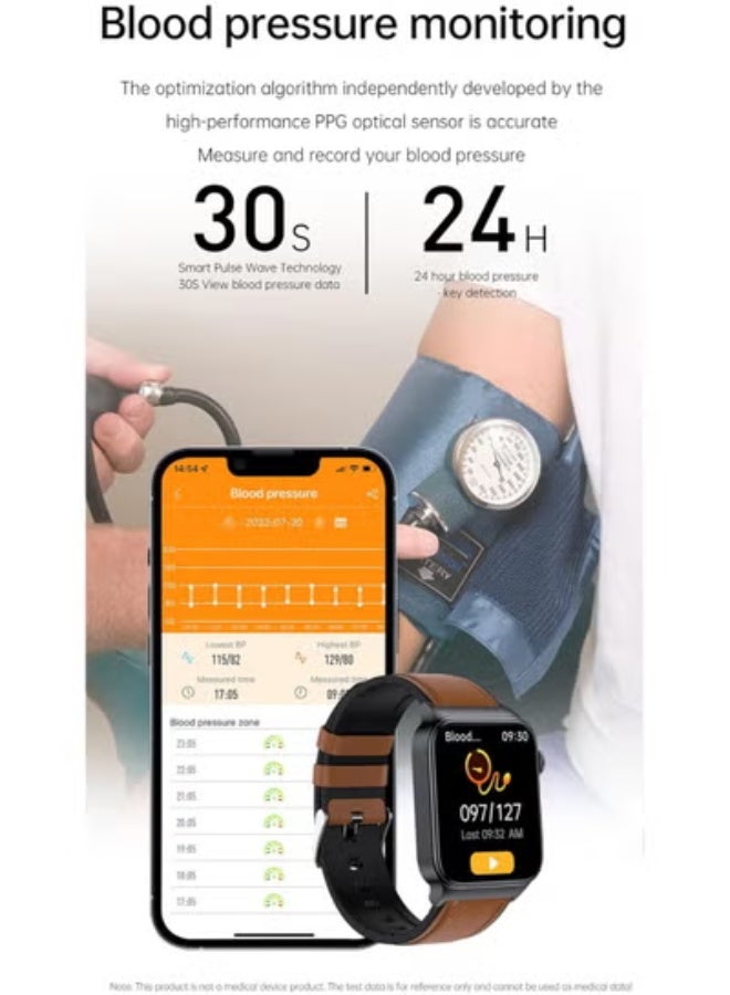 AROAQ Blood Sugar Smart Watch Glucometer Digital Sports Watch ECG/B,P Monitoring Body Temperature Female Menstrual Cycle (Red + ECG Band) - Image 4