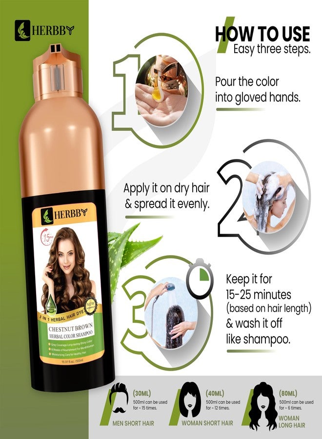 HERBBY Gray Hair Coverage Shampoo & Conditioner - Color Transform with 9 Herbal Extracts, Long-Lasting (6-8 Weeks), Shiny, Even Coloring, Instant Hair Dye, 500 ml (CHESTNUT BROWN) - Image 5