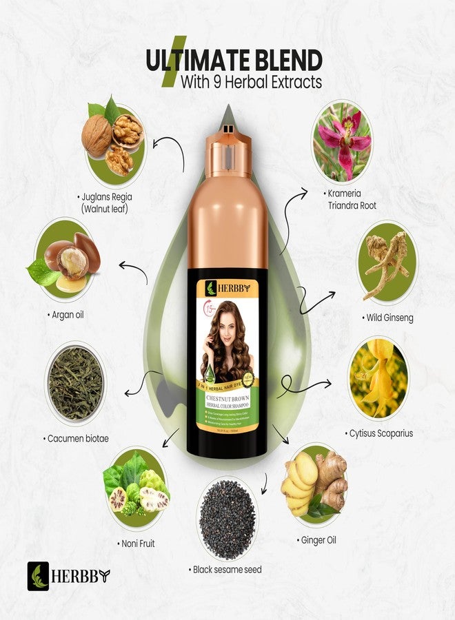 HERBBY Gray Hair Coverage Shampoo & Conditioner - Color Transform with 9 Herbal Extracts, Long-Lasting (6-8 Weeks), Shiny, Even Coloring, Instant Hair Dye, 500 ml (CHESTNUT BROWN) - Image 4