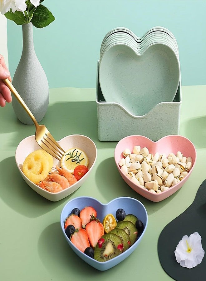 yomith 6 Inch Heart Shape Mini Dipping Sauces Bowls, Unbreakable Wheat Straw Small Snack Dessert Dishes, Salad Plates for Sushi Side Dish Fruit Appetizer Cake (Blue + Pink, Pack of 10) - Image 3