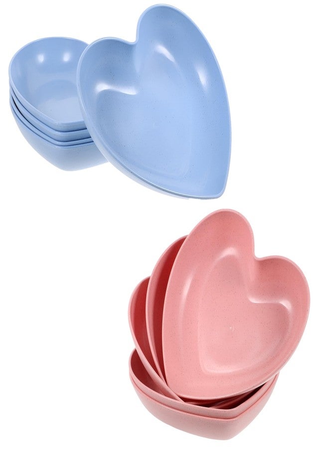 yomith 6 Inch Heart Shape Mini Dipping Sauces Bowls, Unbreakable Wheat Straw Small Snack Dessert Dishes, Salad Plates for Sushi Side Dish Fruit Appetizer Cake (Blue + Pink, Pack of 10) - Image 1