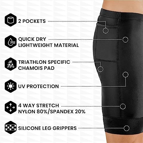SLS3 Triathlon Shorts Mens – Tri Shorts Mens – 2 Pockets FRT – Designed by Athletes for Racing (Solid Black, X-Large) - Image 3
