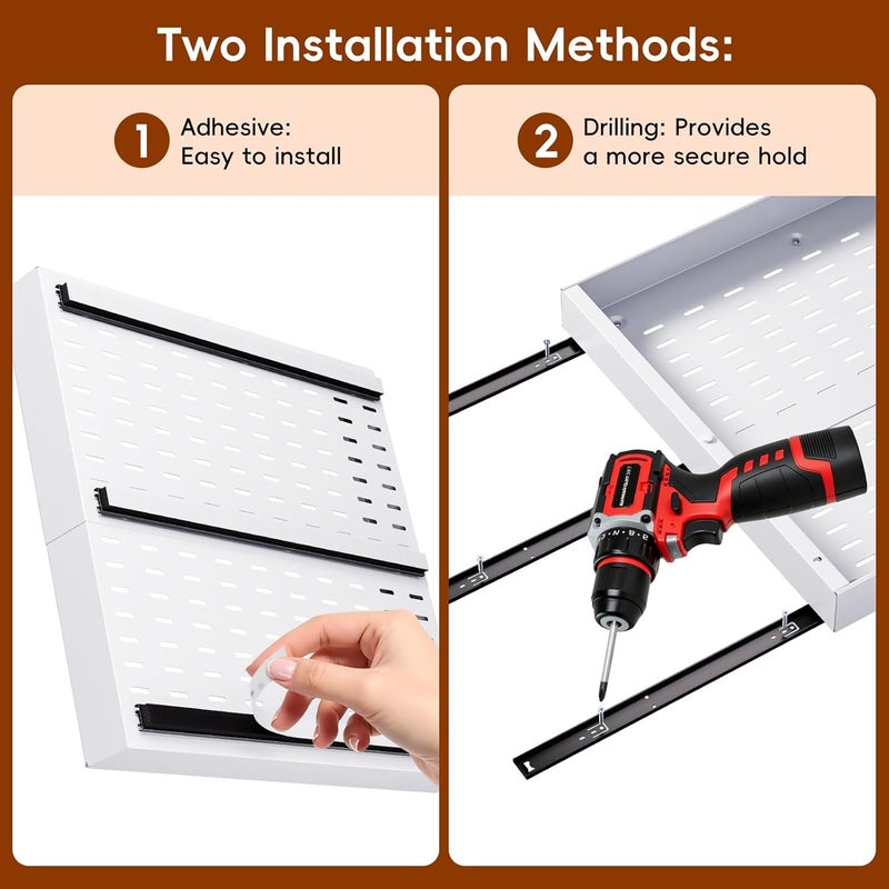 OneDream 2 Pack Pull Out Cabinet Organizer, 21" Deep Pull Out Drawers for Cabinets, No Drill Adhesive Slide Out Drawers for Kitchen Cabinets, Roll Out Shelves Adjustable Width 12.05"-20.4" - Image 5