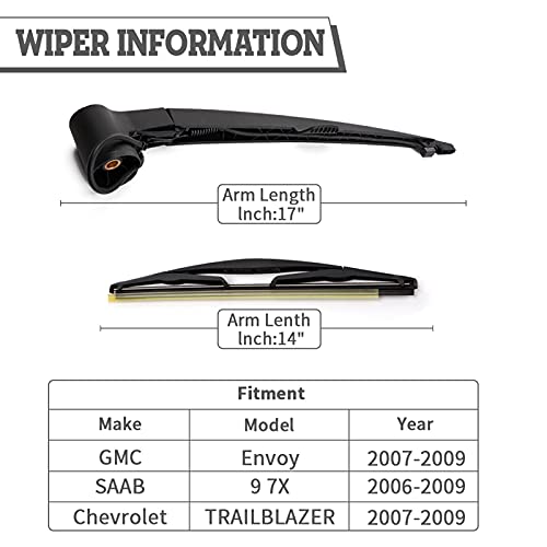 HODEE Rear Wiper Arm & Blade Kit,Exact-Fit Replacement for Chevrolet Chevy Trailblazer,GMC Envoy SAAB 9-7X 2006-2009,OEM-Style Fit,Easy Install in Minutes,Complete Hardware Included (Cap/Nut) - Image 2
