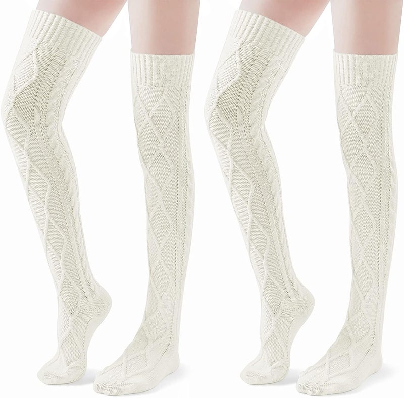 Pcavin Thigh High Socks for Women Cable Knit Over the Knee Boot Socks, Long Warm Leg Warmers Winter - Image 3