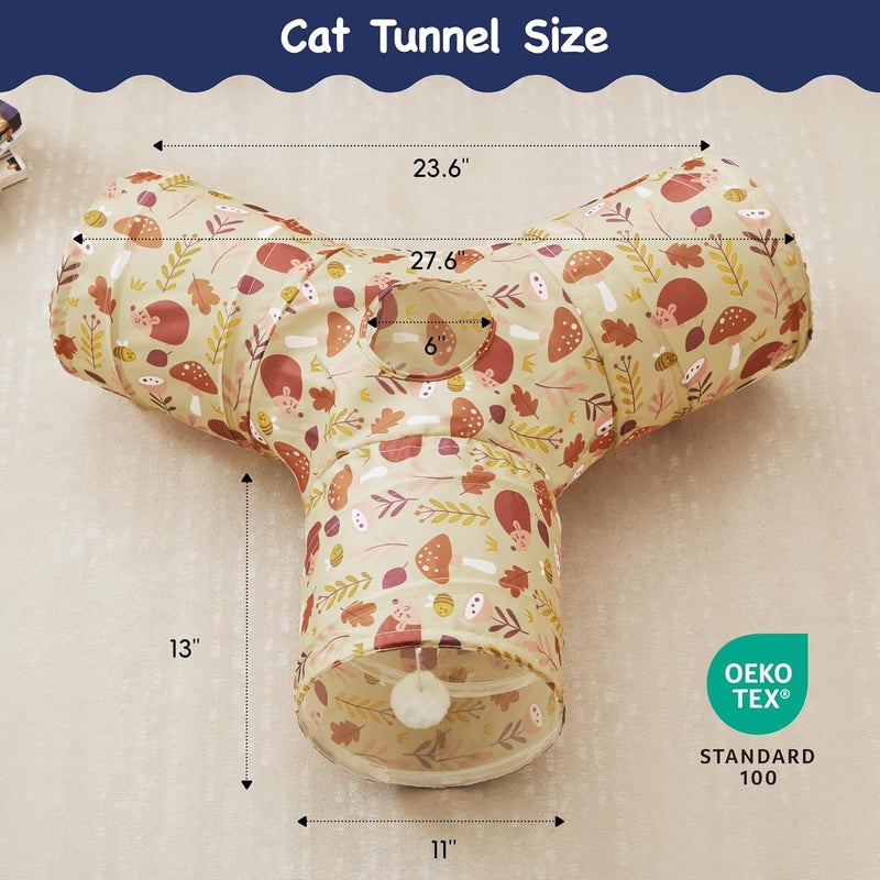 Tempcore Store Pet Cat Tunnel Tube Cat Toys 3 Way Collapsible, Cat Tunnels for Indoor Cats，Kitty Tunnel Bored Pet Toys Peek Hole Toy Ball Puppy, Kitty, Kitten, Rabbit Khaki Hedgehog - Image 2