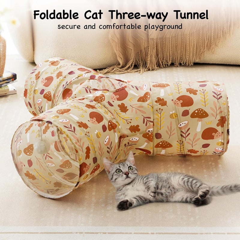 Tempcore Store Pet Cat Tunnel Tube Cat Toys 3 Way Collapsible, Cat Tunnels for Indoor Cats，Kitty Tunnel Bored Pet Toys Peek Hole Toy Ball Puppy, Kitty, Kitten, Rabbit Khaki Hedgehog - Image 4