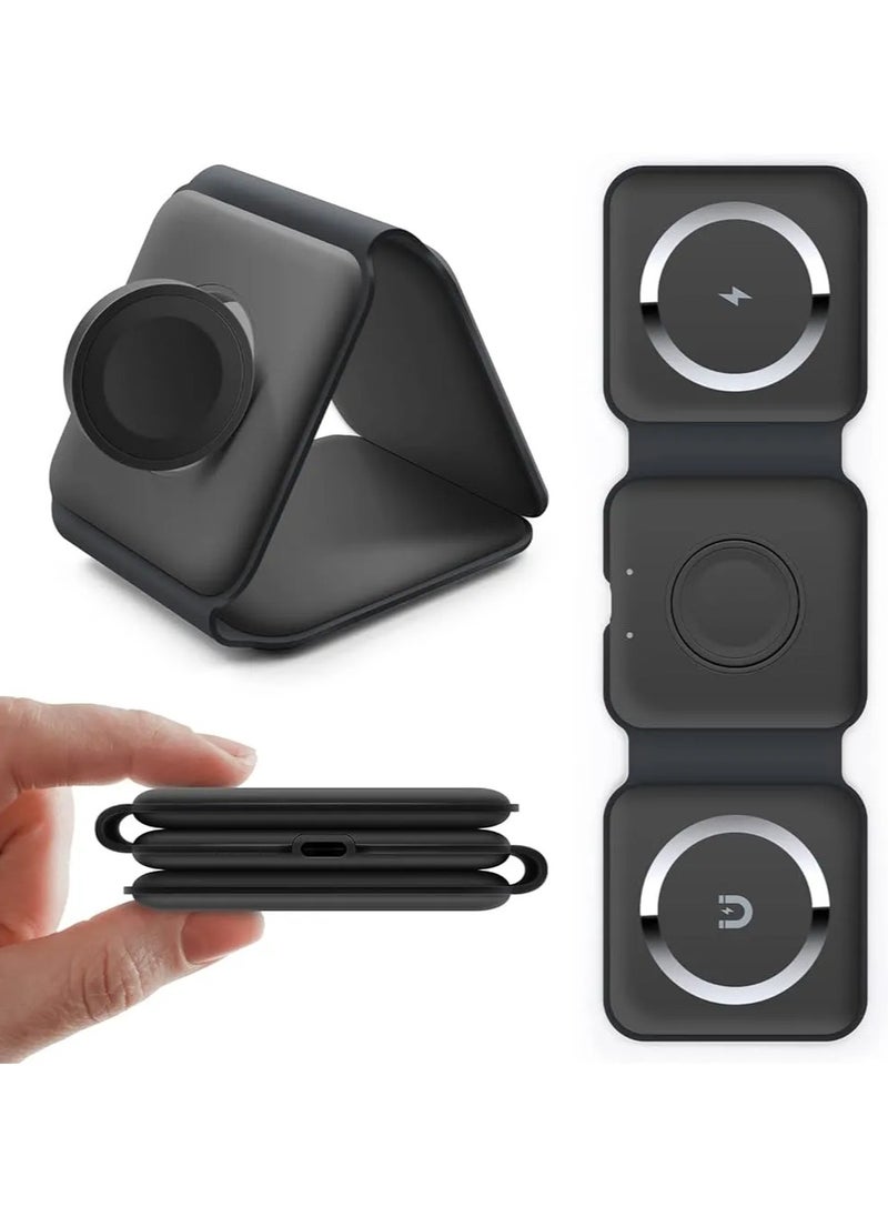 Wireless Charger 3 in 1 Magnetic Foldable Charging Station – Fast Wireless Charging Pad for iPhone, Apple Watch, and AirPods – Universal Qi-Compatible Foldable Dock for Android and iOS Devices – Travel-Friendly Multicolour Design