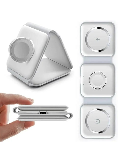 Wireless Charger 3 in 1 Magnetic Foldable Charging Station – Fast Wireless Charging Pad for iPhone, Apple Watch, and AirPods – Universal Qi-Compatible Foldable Dock for Android and iOS Devices – Travel-Friendly Multicolour Design
