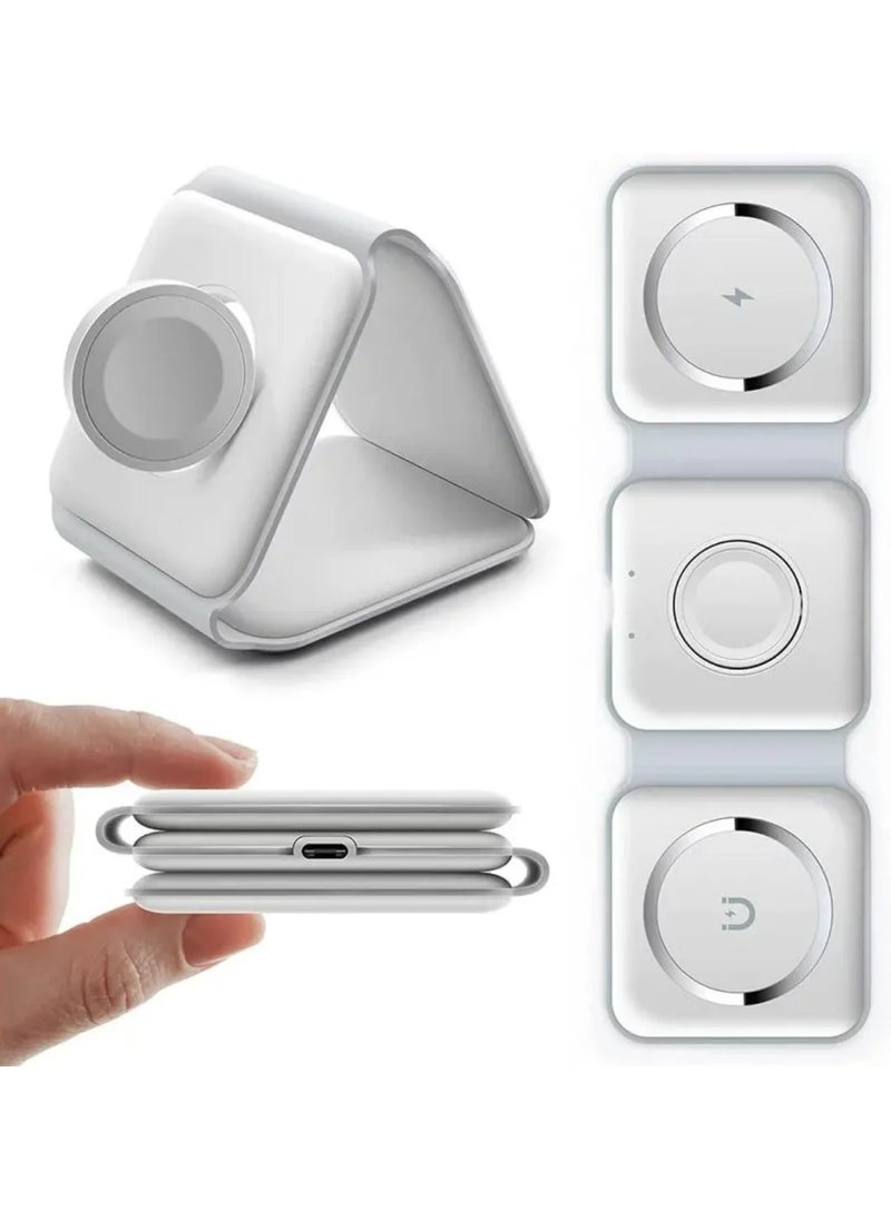 Wireless Charger 3 in 1 Magnetic Foldable Charging Station – Fast Wireless Charging Pad for iPhone, Apple Watch, and AirPods – Universal Qi-Compatible Foldable Dock for Android and iOS Devices – Travel-Friendly Multicolour Design